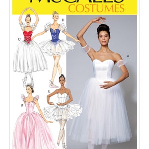 NUEVO McCalls Ballet Costumes - Falda con corpiño ajustado y ballenas, variaciones de mangas, patrón M7615, tallas 6-14, 14-22