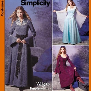 Peut inclure: Trois patrons de couture différents pour des robes longues et fluides. Les patrons sont de Simplicity et présentent un thème médiéval ou fantastique. Les robes sont présentées en bleu, violet et rouge.