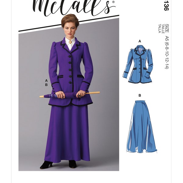 New OOP Victorian Suffragette Edwardian Day Suit Costume Top Skirt Pattern MCCALLS M8136 sizes 6-8-10-12-14-16-18-20-22-22