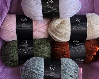 New KNIT AND CROCHET KxC Alpaca Solids Yarn 1 skein Rust Navy White Cream Pink Sage Green Red Blue 130 yards