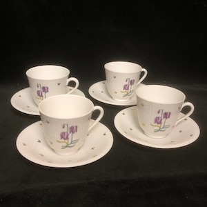 Set of 4 Rorstrand Porcelain Sweden Demitasse Espresso Tea Cup Saucer Floral Design Uppland Kungsangslilja Lily
