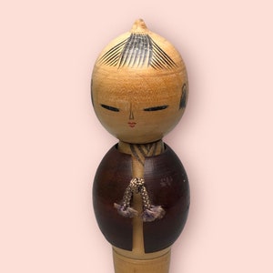6&quot; Vintage Kokeshi Doll - Wooden Japanese Doll Spinning Round Body - Signed