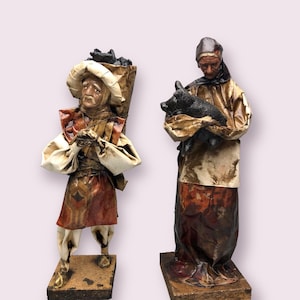 Vintage Old Man and Woman Hand Crafted Folk Art Paper Mache Figures! Made in Mexico