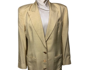 Dana Buchman Silk Cream Jacket Blazer and Stylish Asymmetric Silk Matching Blouse Size 8