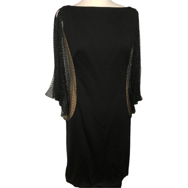 Boutique by Werlé Beverly Hills Black Sleeveless Evening Dress Sheer Wings with Sequins and Beige Contrasting Sides - Robinson's CA - M/L