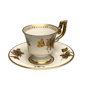 Heinrich H&G SELB Bavaria Demitasse Cup and Saucer Gold and White Floral