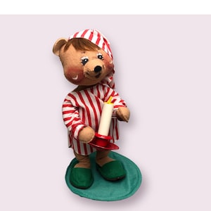 1984 Annalee Mobilitee 11” Christmas Bear Nightcap. Nightshirt and Candle