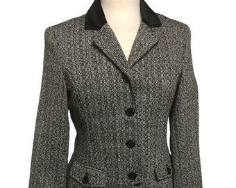 Isaac Mizrahi for Target Women&#39;s Tweed Gray Velvet Collar Blazer Career Jacket Size 8