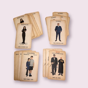 1965 ADDAMS FAMILY Card Game Set Complete Moticia, Gomez, Uncle Fester, Lurch en Kinderen Wednesday en Pugsley, No Box
