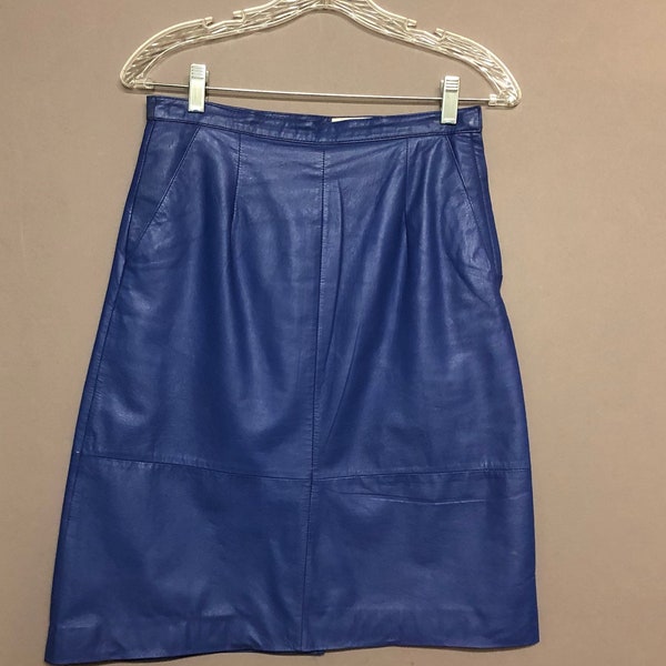 Blue Leather Skirt - Etsy