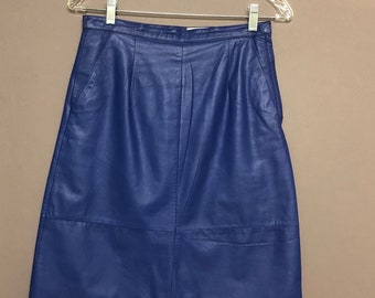 PIA RUCCI Vintage 80’s Genuine Leather Lined  Blue A-Line Skirt Woman’s Size 6