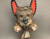 Unique 14 quot Native American Indian Handmade Kachina Dancer with Removable Wolf Mask