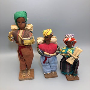 Peru Folk Art Set of 3 Dolls, Hand Made Family Dolls Carrying Bundle on Back