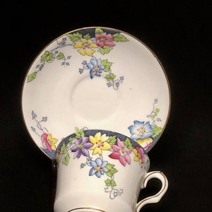 Fine Bone China Teacup Saucer, ROSINA, Floral Design Raised Dots, England