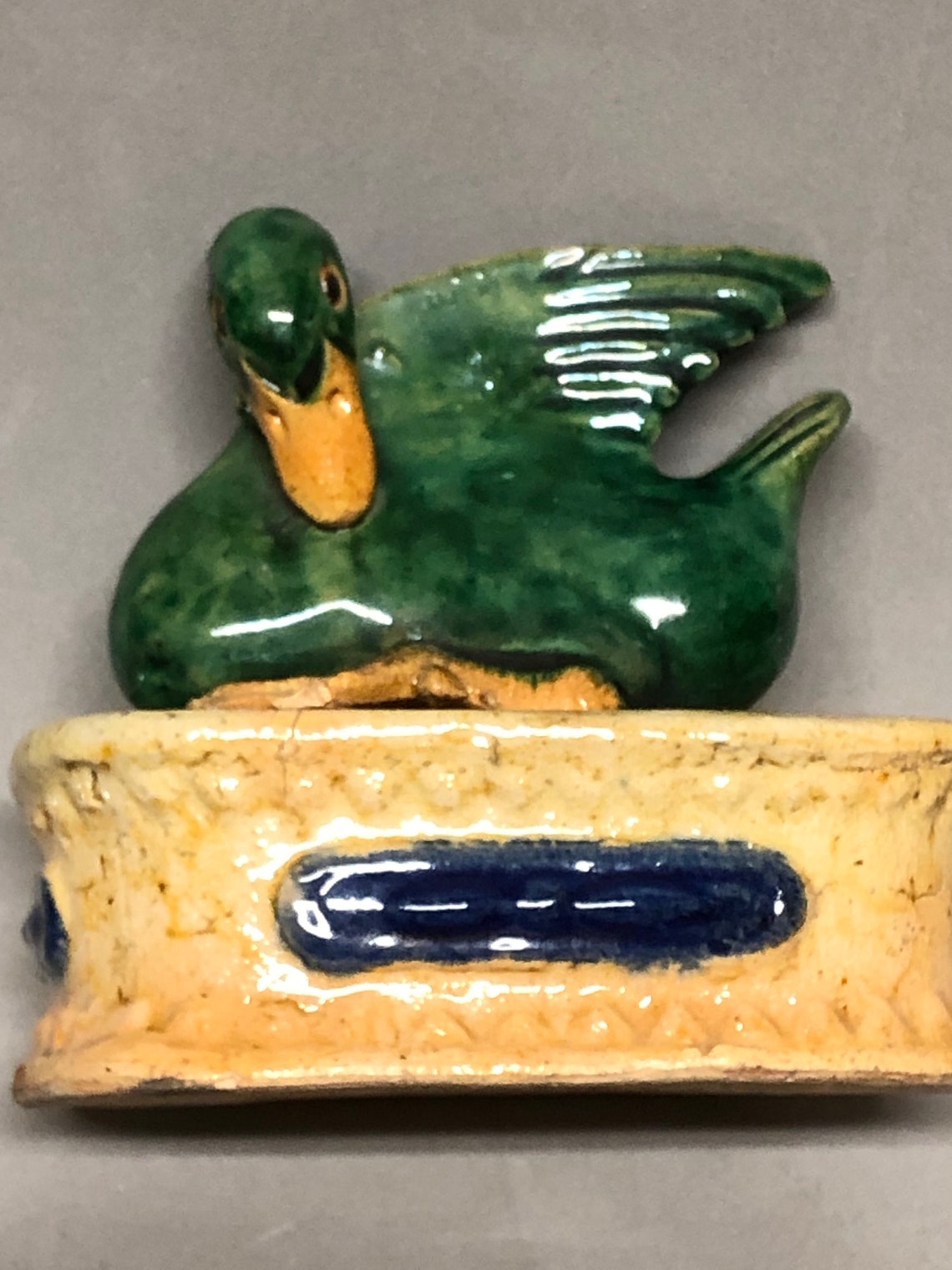 Rare Vintage Mud Clay Green Duck on Tan Base Figurine China | Etsy
