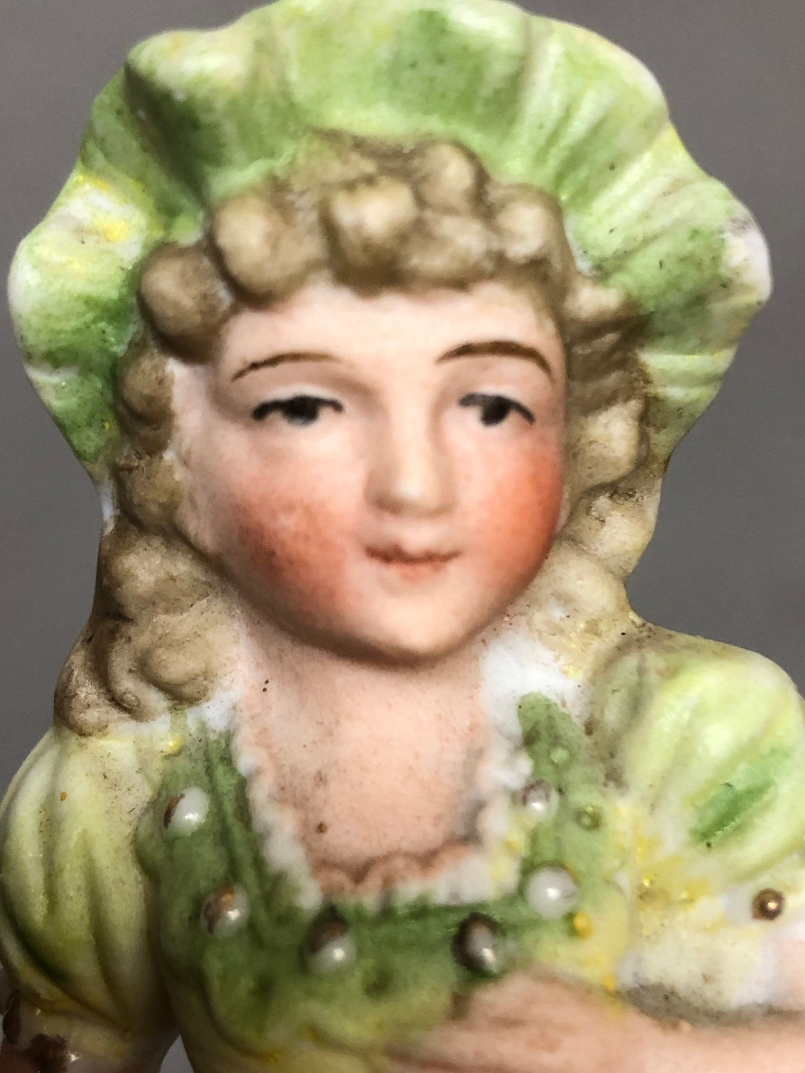 Antique Bisque German Figurine Girl in Green Dress by Tree Etsy