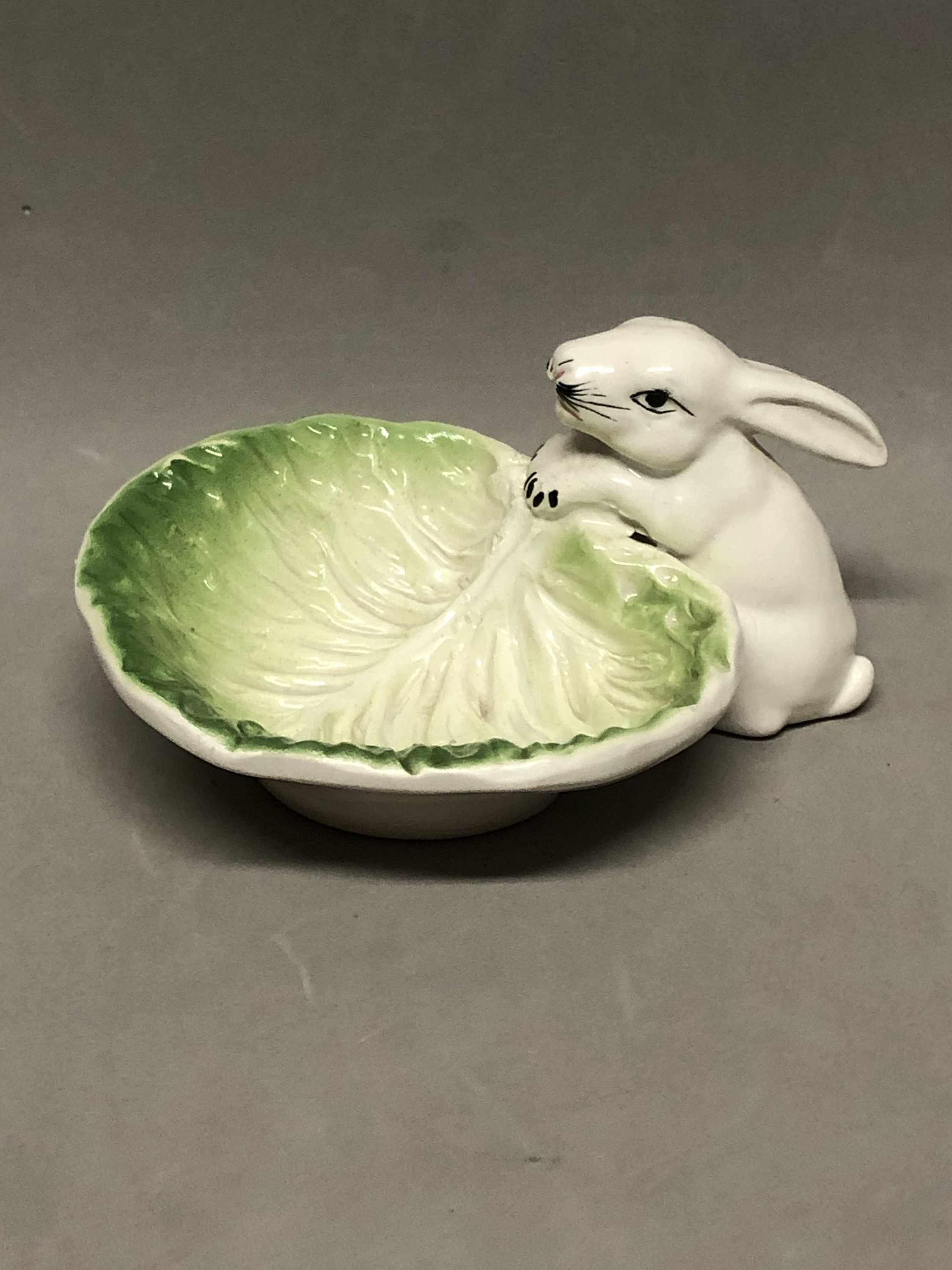 Ceramic Leaf Cabbage Bowl Dish with Bunny Rabbit Easter Table Etsy