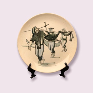 Hand painted Portugese 10&quot; Ceramic Plate Fishermen by the Sea Signed by the Artist