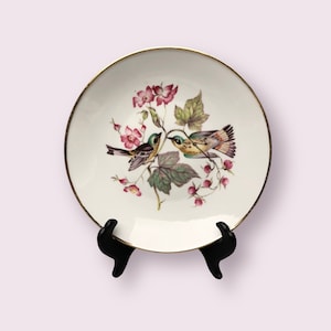 DEBRA anni &#39;60 Uccelli e fiori rosa 7,5&quot; Piatto in porcellana Finiture in oro; Baviera Germania, 095