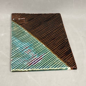 Art Studio Ceramic Sushi Ribbed Plate Brown and Aqua