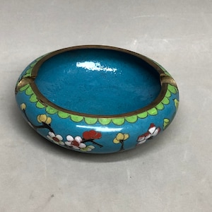 Antique Chinese Cloisonne Turquoise 4&quot; Ashtray Bowl