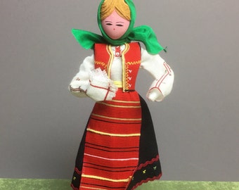 FREE SHIPPING - Wooden Russian Doll in Fabric Ethnic National Costume