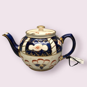 Rare Sadler Imari Style Teapot Hand Painted Cobalt Blue & Gold with Lid - #1088