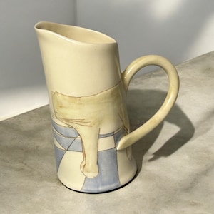 Unique vintage Ceramic Art Embossed Cat Pitcher Tail Handle Signed and Dated