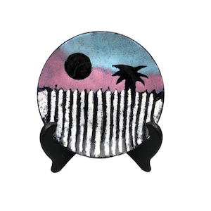 Enamel on Copper 4&quot; Pin Dish Plate, Palm Tree, Sun and Gate Design