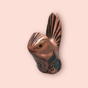 Tonala Pottery Squirrel Figurine with Flower Motif, Mexican Folk Art Ceramic Sculpture, Mexico