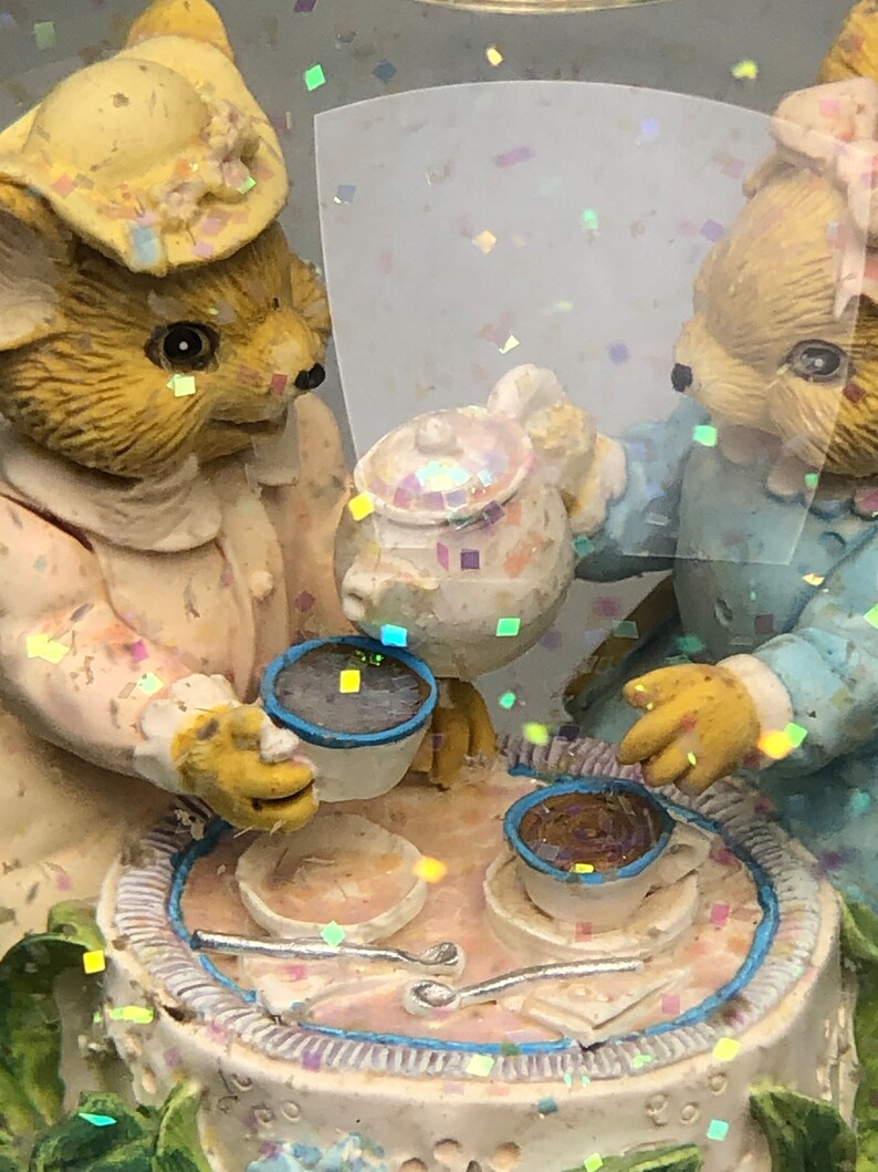 1995 San Francisco Music Box Teapot Globe Two Mice Lady Etsy