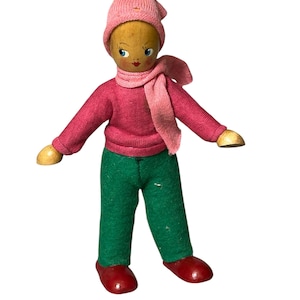 Wooden Polish Peg Jointed Doll - Wood Doll Poland - Winter Outfit