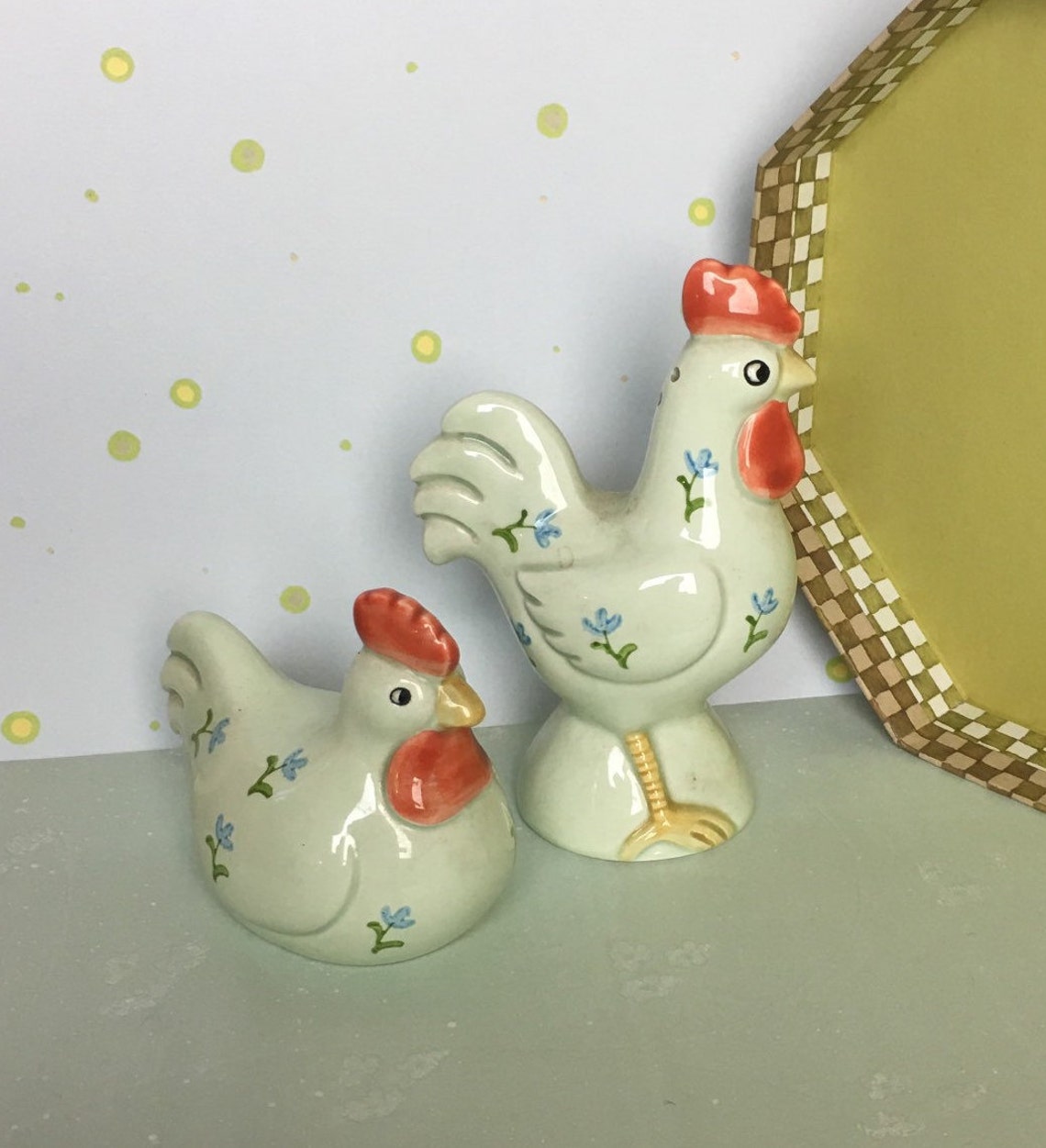 Salt & Pepper Shaker Ceramic Set Rooster and Hen OMC Japan Etsy