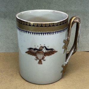 White Gold Mottahedeh Lowestoft Diplomatic American Eagle Tankard Stein - Rare
