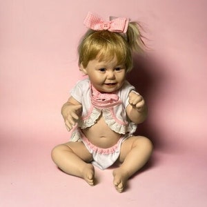 1993, “Cute as a Button” 12” (Sitting) Porcelain Girl Baby Doll by Ashton-Drake Galleries with COA and Box Artist Titus Tomescu
