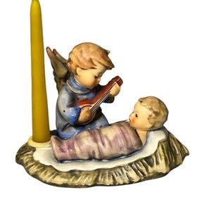 Goebel Hummel Baby Jesus and Angel with Guitar Candle Holder Figurine with Candle TMK-5 Germany - Christmas Decor