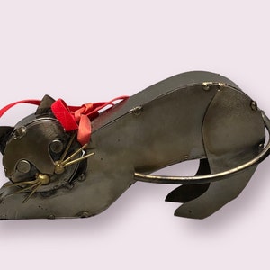 Rustic Metal Cat Sculpture Aluminum Kitty Decor Primitive Handmade In Mexico