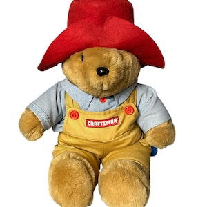 Sears Craftsman Paddington Bear Denim Shirt Bib Overalls Hammer Red Hat 16"