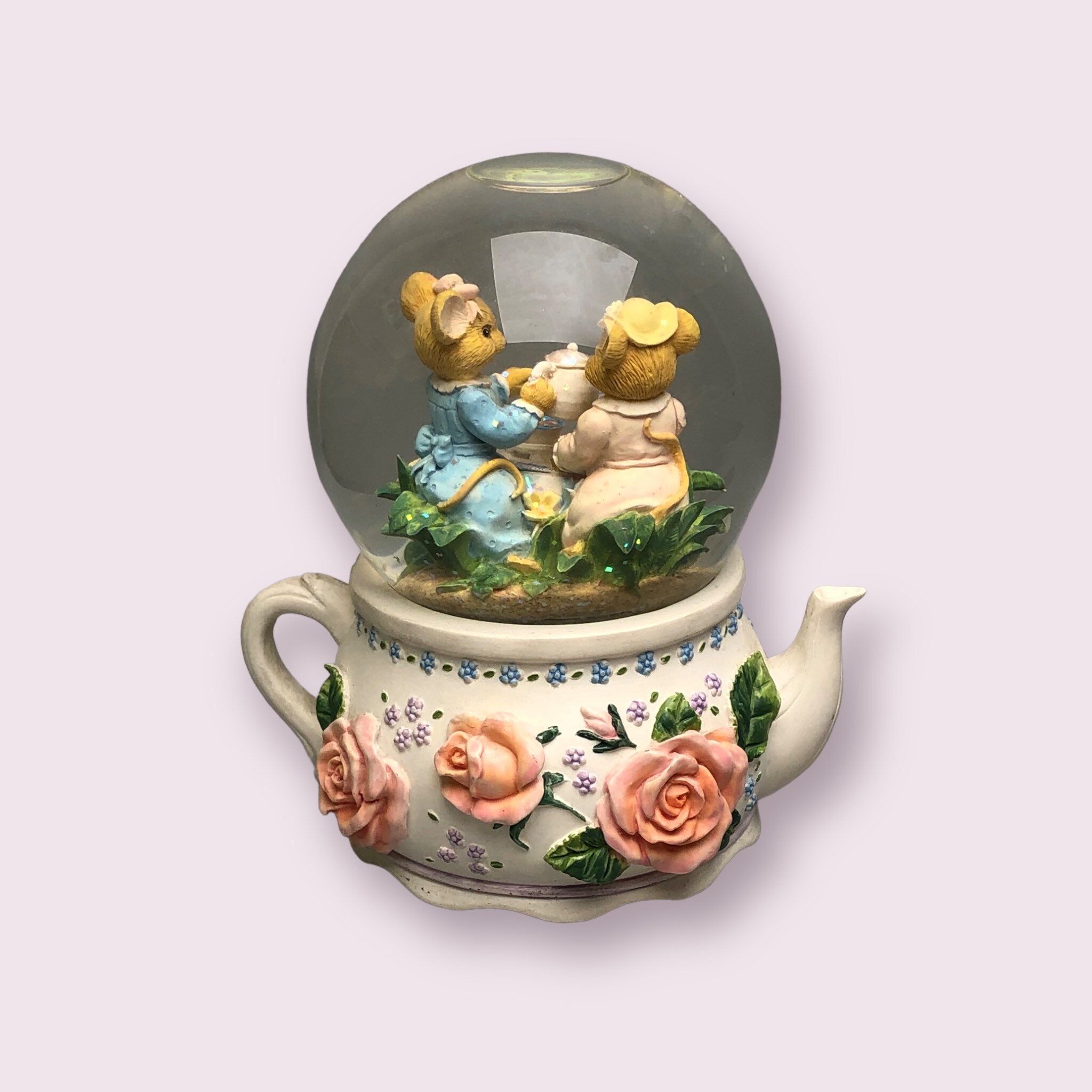 1995 San Francisco Music Box Teapot Globe Two Mice Lady Etsy