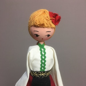 FREE SHIPPING - Wooden Russian Doll in Fabric Ethnic National Costume
