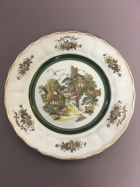 Vintage English Ceramic Plate Hand Painted Ceramic Plate THE POST HOUSE Staffordshire England Large Ceramic Plate