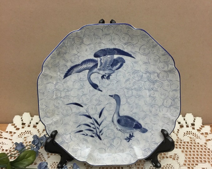 Yamaji Blue Porcelain Plate Blue Geese Japan Etsy