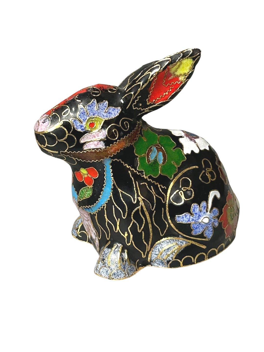 Cloisonné Enamel Bunny Rabbit Floral Motif Gold Accent - Etsy
