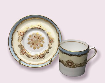 Grosvenor Bone China Demitasse and Saucer Set B310, Baby Blue and Gold Design - England