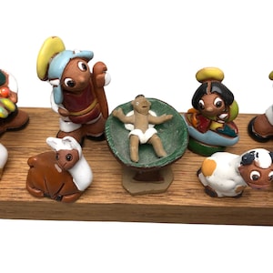 Miniature 9 Piece Ceramic Nativity Set Bolivia Peru Folk Art Figurines