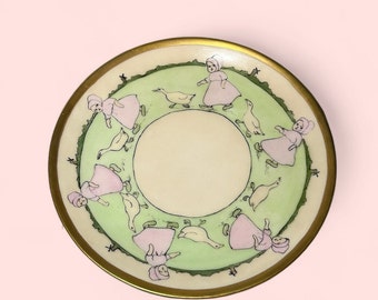 Rare RS Germany Girl in Pink with Geese 6.5" Plate Gold Trim - Collectible Child Baby Plate