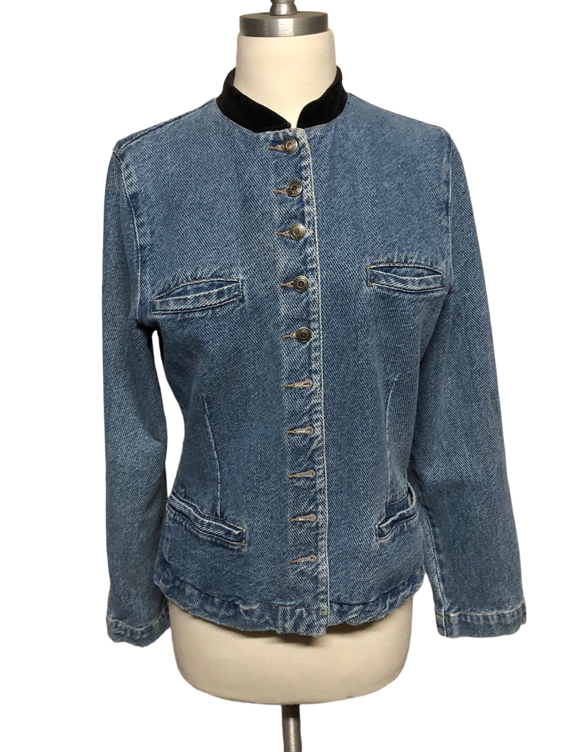 Grandad collar denim shop jacket