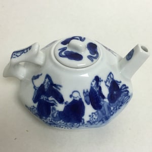 Small Chinese Hand Painted Decorative Porcelain White Blue Teapot