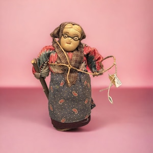Rare Vintage Joan C Buchanan Straw Cone Shaped Rag Old Lady Doll