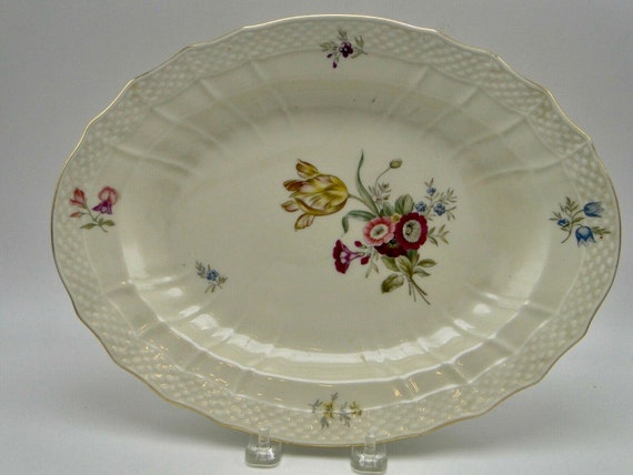 Oval Royal Copenhagen Frijsenborg Serving Platter Floral Motif Gold Trim Signed # 910/1555 - Denmark